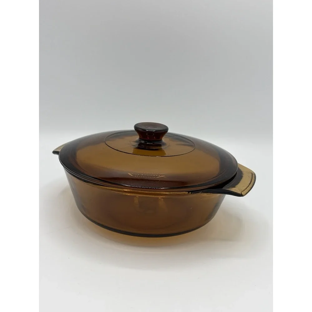 Vintage Anchor Hocking Fire King #436‎ 1QT Baking Dish Glass Round Amber Brown